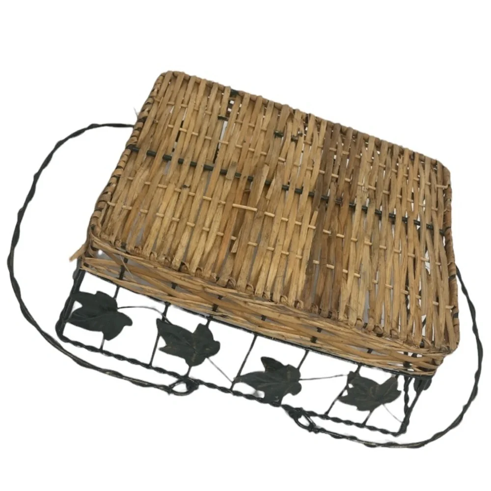 Vintage Basket Hand Crafted Woven Wicker Metal Cottage Kitchen Gathering Basket